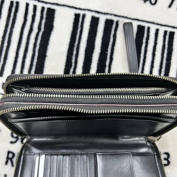 Coach Signature Double Zip Travel Organizer with Wrist Strap Black Oxblood